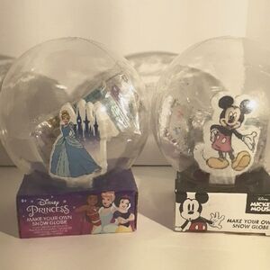2 DISNEY "Make Your Own Snowglobe" Kits. 1 Mickey Mouse, 1 Princess Kits. NEW